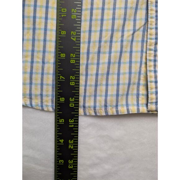 Chaps Easy Care Mens Short Sleeve Button Down Shirt - Large Plaid Yellow Blue - Picture 6 of 7